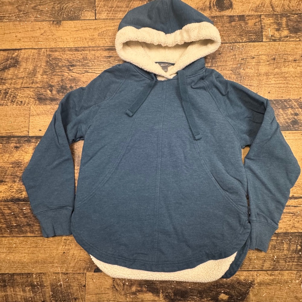 Eddie Bauer Sherpa Lined Hoodie Teal Blue Womens Size Small‎ Cozy Pullover